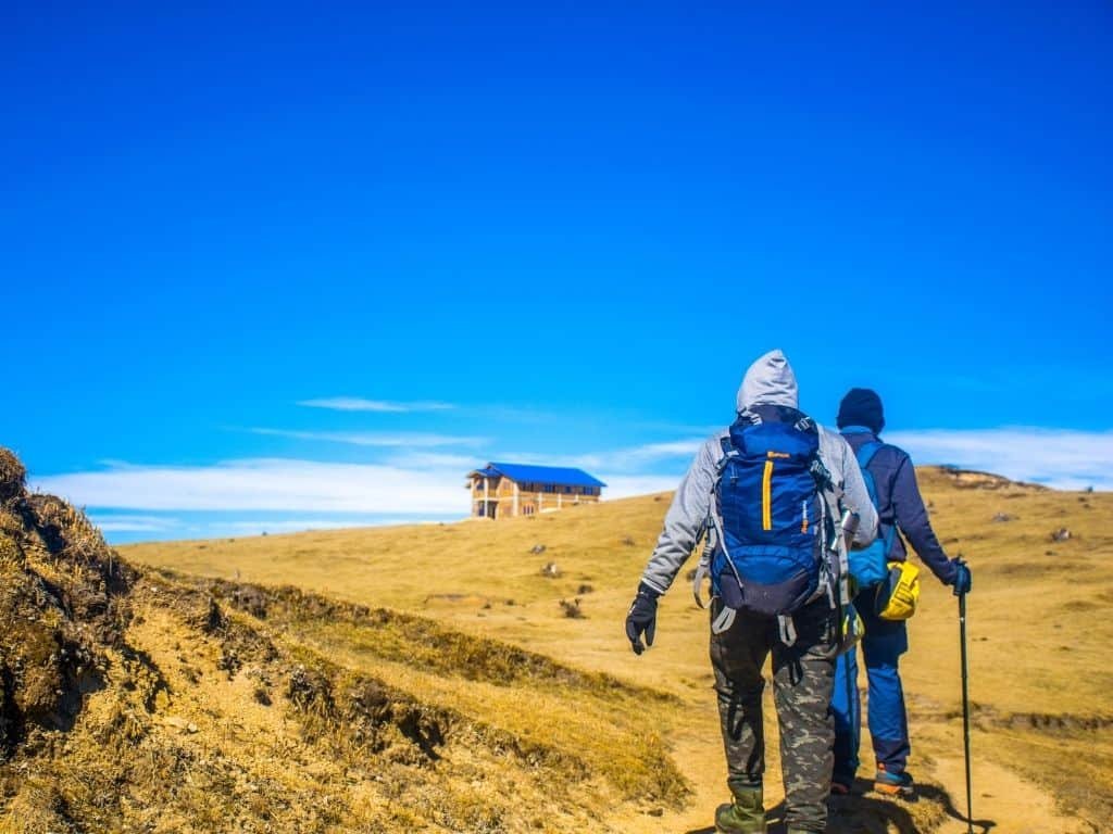 Two travellers hiking in Kathmandu, Nepal